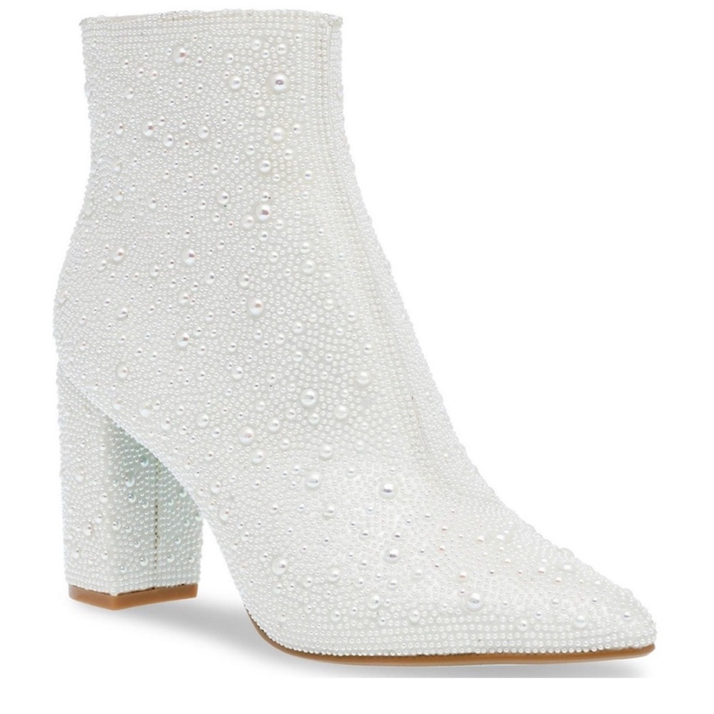 Betsey Johnson White Pearl Embellished Heeled Boots